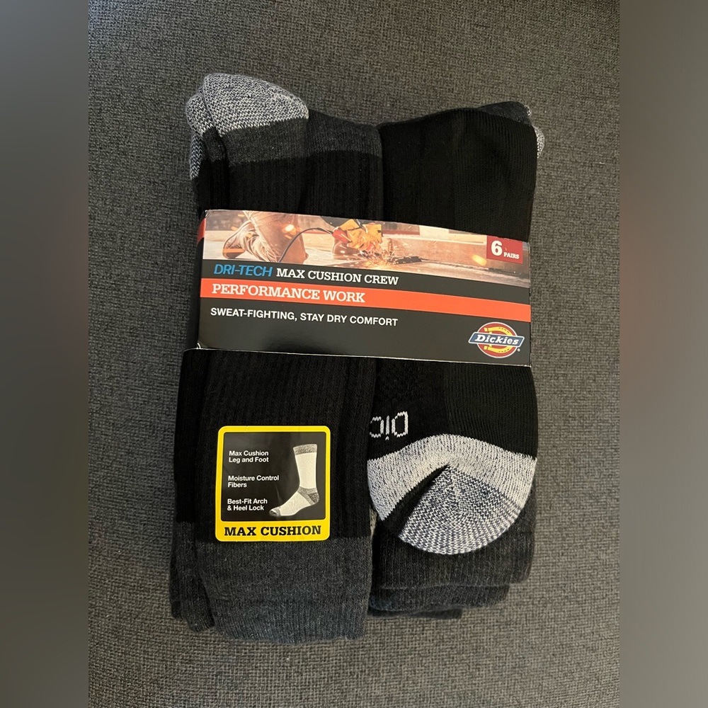 Dickies Men's Dri-tech Moisture Control Max Full Cushion Crew Socks XL (6 Pairs)